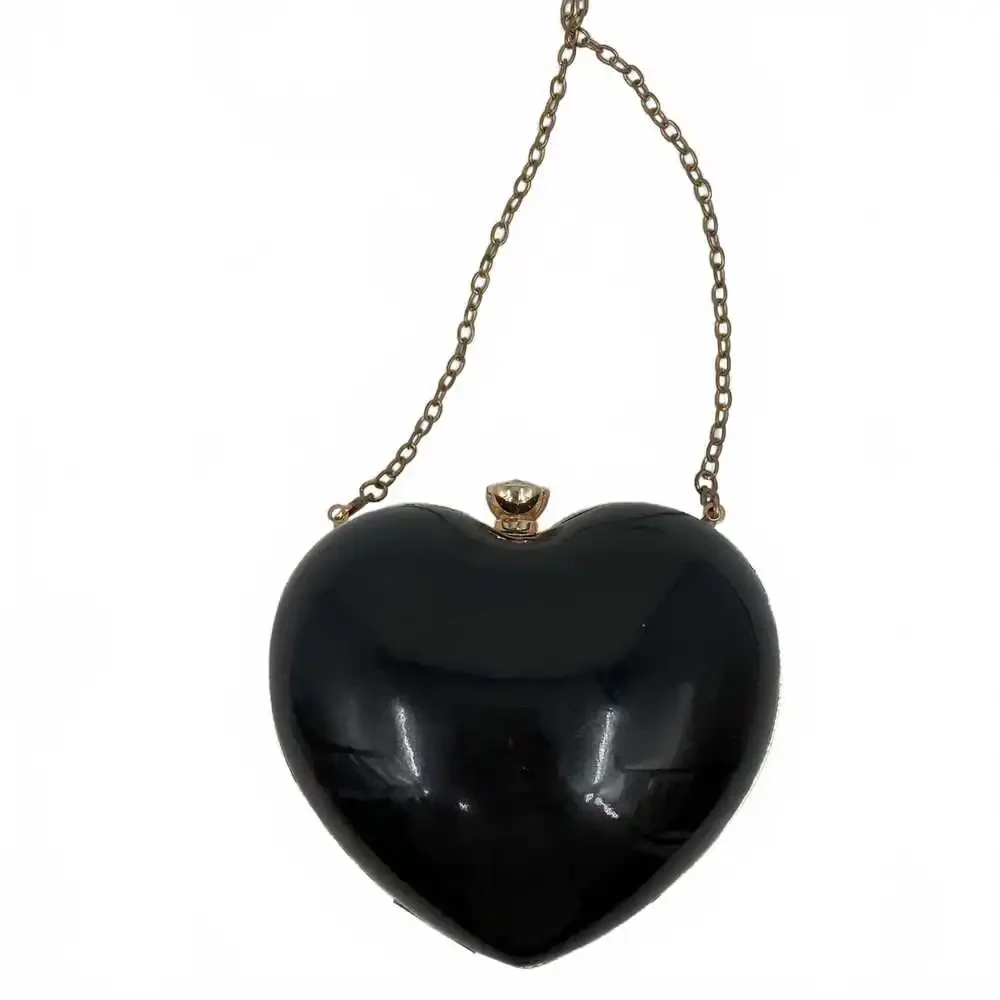 Dancing Days Black Heart Clutch | Black PU & Chain Strap OS